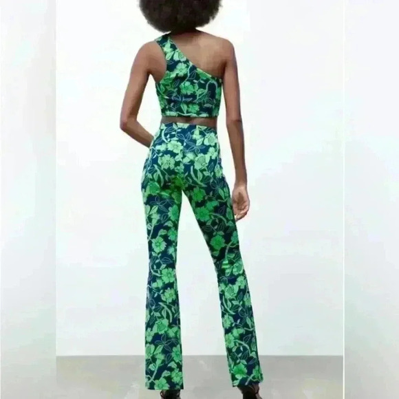 Zara High Waisted Jacquard Wide leg Pants - Picture 2 of 11